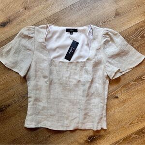 NEW LuLus Cheerful Cutie Beige Linen Short Sleeve
Top SZ S